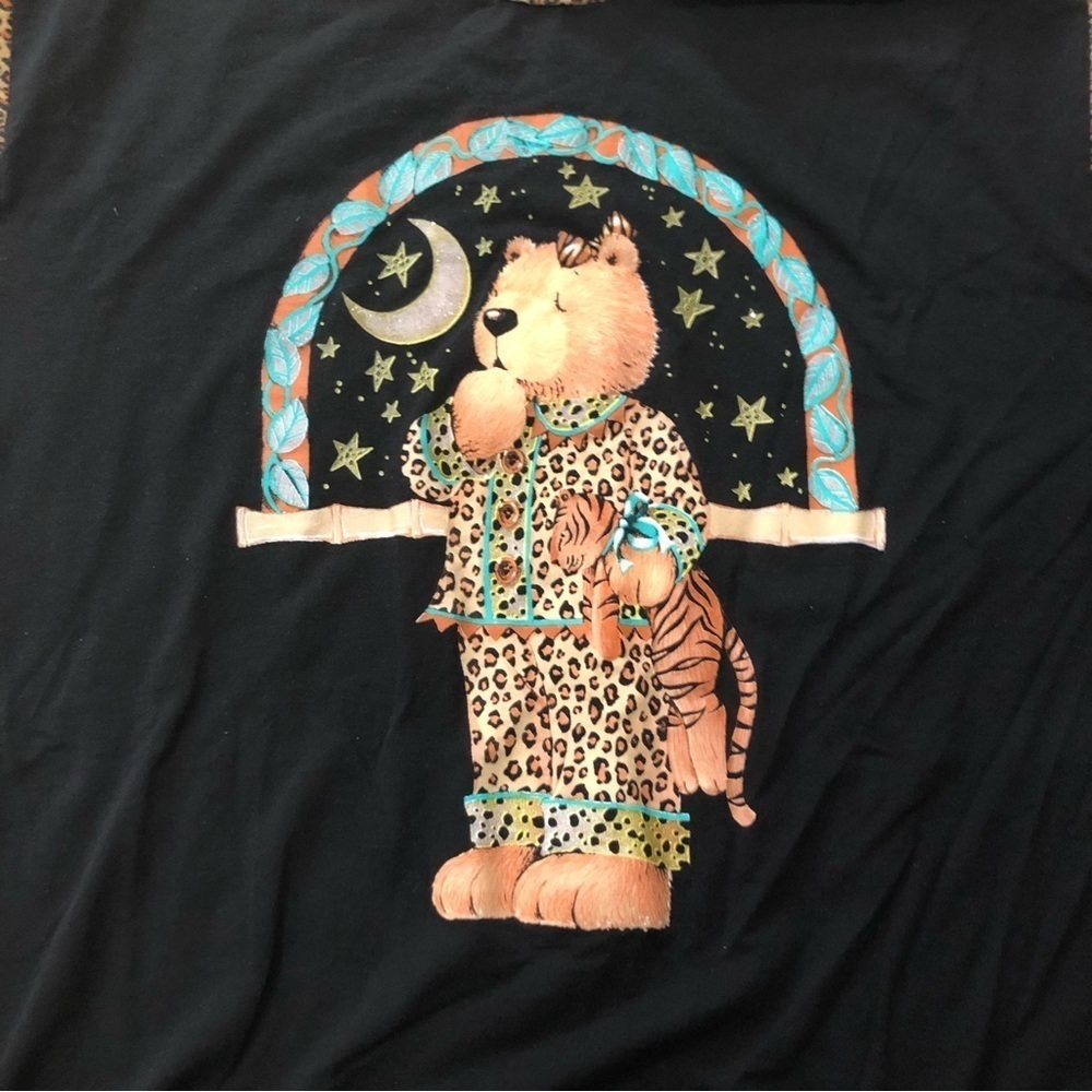 Simply Basic Vintage Leopard Sleepy Teddy Bear Short Sleeve Nightgown Size XL - Picture 3 of 9